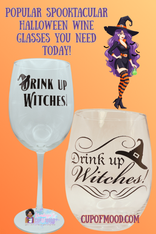 Festive Halloween drinkware and spooky cocktails on party table