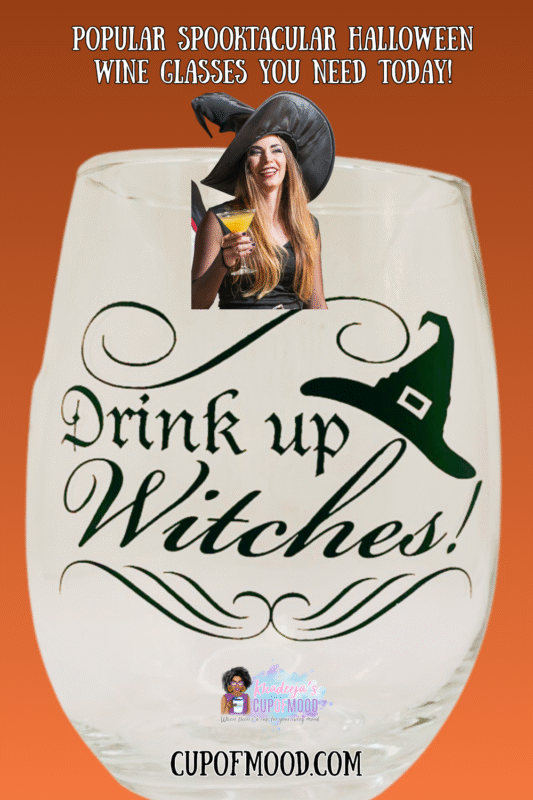 This Drink Up Stemless Wineglass for Halloween is the perfect #cupofmood for hanging out with your ghoul and witch friends this Halloween.