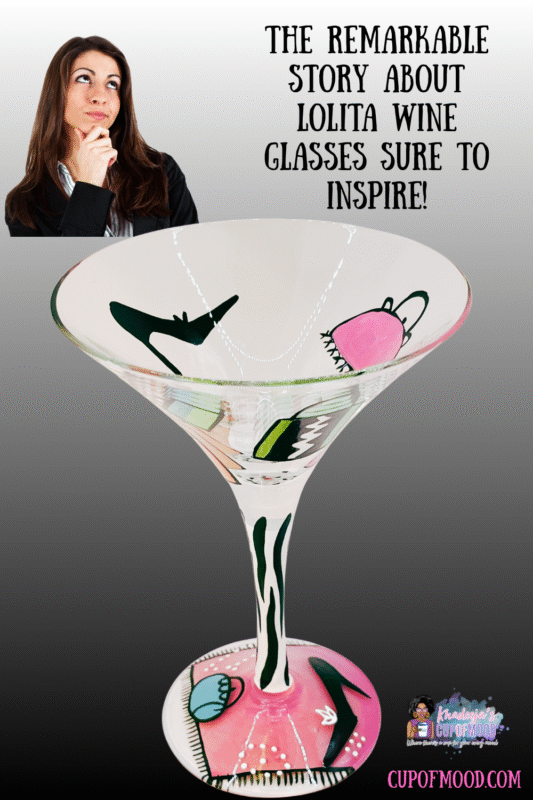 This Lolita “Shopaholic Too” Martini Glass with Recipe is the perfect #cupofmood for fans of fabulous Lolita martini and wine glasses.