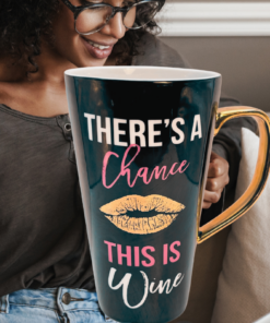 There’s a Chance This Is Wine mug styled in a cozy living room setting with relaxed evening vibes
