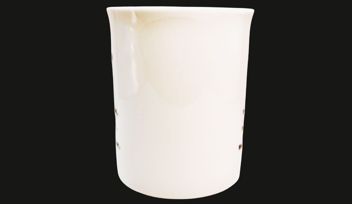 Buddha Hamsa Hand Inspirational Mug middle side view with clean ceramic surface opposite handle