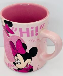 Pink glitter heart details on Minnie Mouse mug
