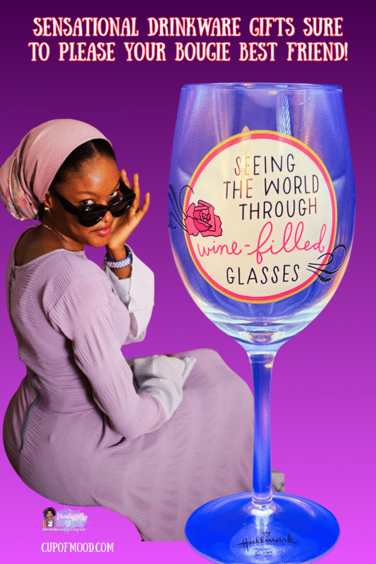 Seeing the World wine glass with funny wine-filled message