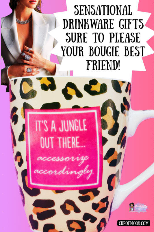 Leopard print fashionista coffee mug with jungle-themed design