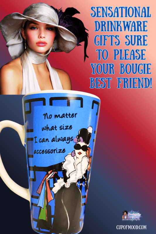 Delish tall blue fashion latte mug with accessorize saying.