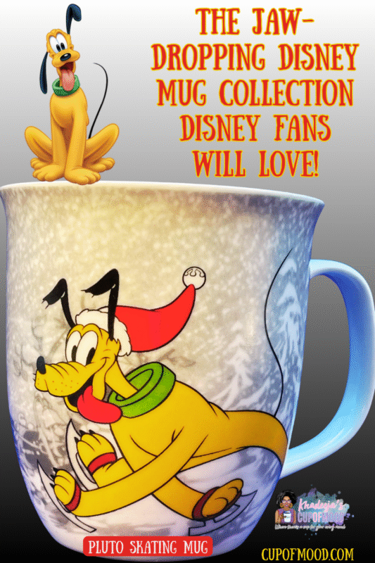 Mickey vintage holiday mug with Pluto skating—retro Christmas Disney mug.