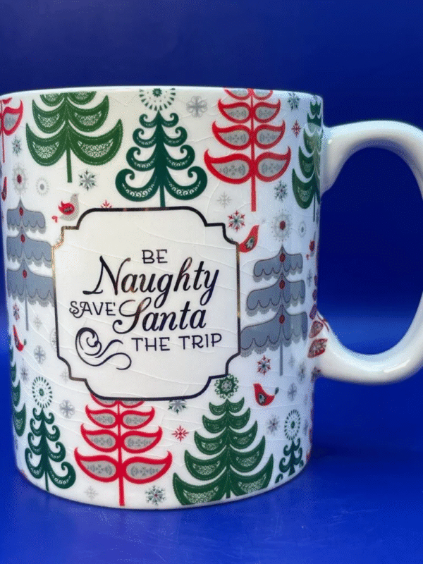 Dive into the holiday season with a touch of humor with the Be Naughty Christmas Tree Mug. It’s the perfect mischievous #cupofmood.