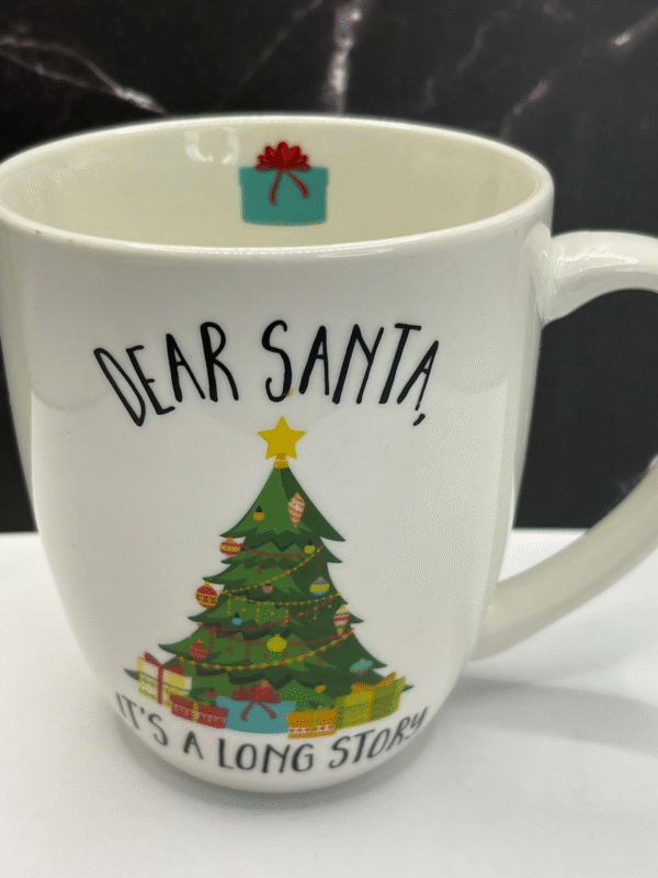 The Dear Santa Long Story Mug is the perfect #cupofmood and delightful addition to the Funny Christmas Mug Collection and perfect for a long wishlist.