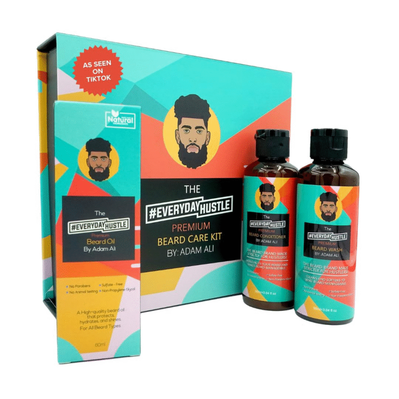 3-in-1 beard care solution that contains a beard shampoo, conditioner, and our premium beard oil.