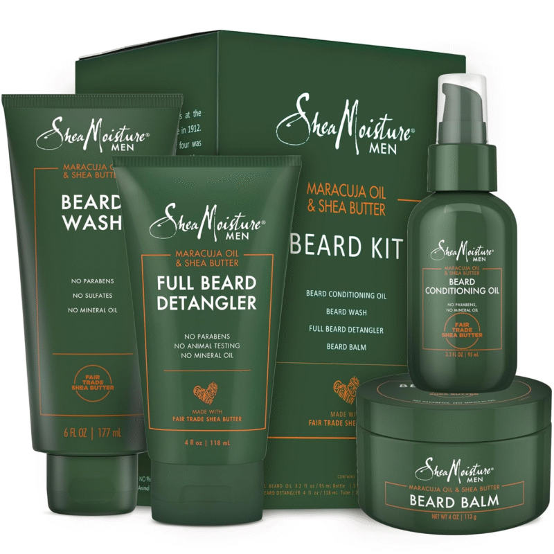 This complete beard care kit, featuring certified organic Fair Trade shea butter, helps revitalize a man’s full beard — from washing to detangling and conditioning.