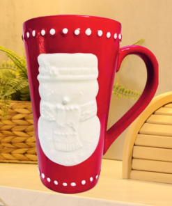 Hallmark 3D Snowman Red Latte Mug styled in Christmas kitchen