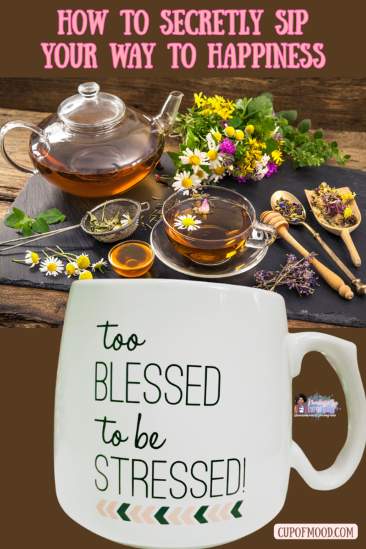While the outside of this unique Too Blessed To Be Stressed Mug  is white. The inside is pink. On the inside at the bottom of this Inspirational Saying Coffee Cup is a cross.