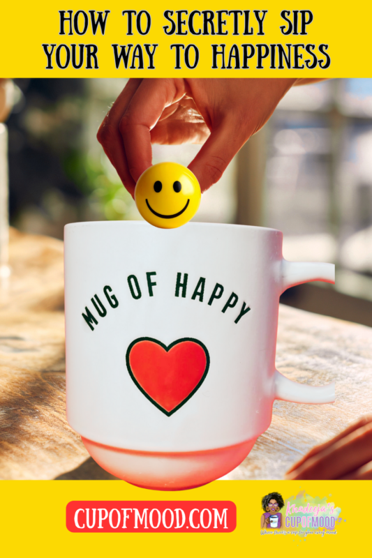 White ceramic mug with embossed message, Mug of Happy and a red heart in the middle. CupofMood. 