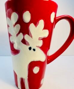 Pier 1 red reindeer latte mug
