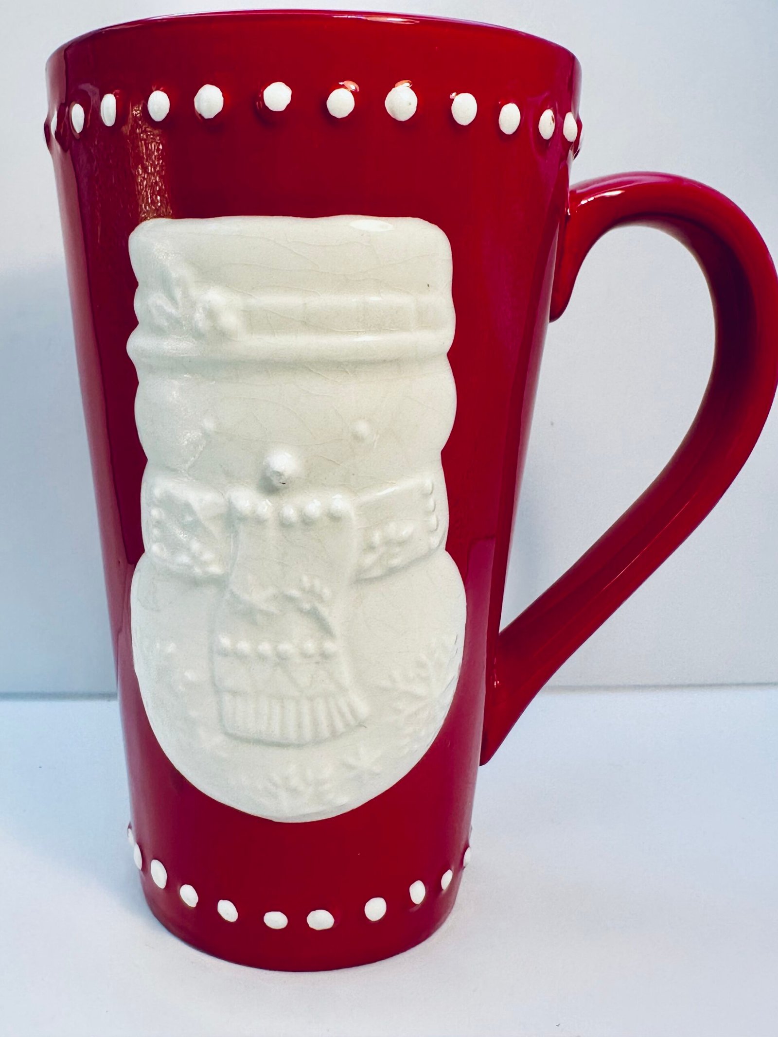 Hallmark embossed 3D snowman tall red mug