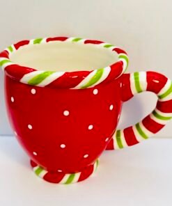 Red Christmas mug with candy cane handle