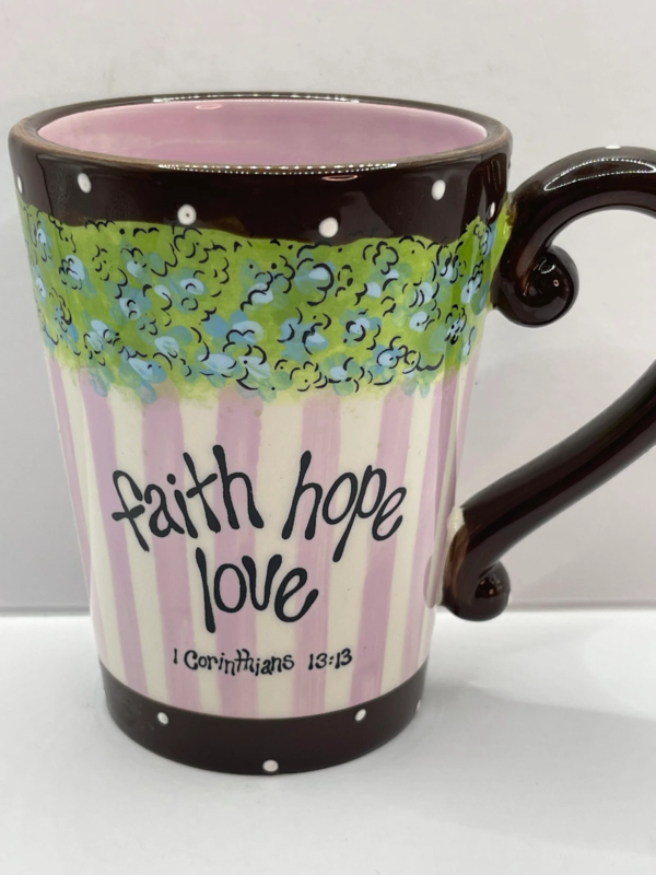 Brighten your mornings with the love and hope found in the Faith Hope Love Corinthians Mug. It’s the perfect #cupofmood a reminder of the beauty of faith.