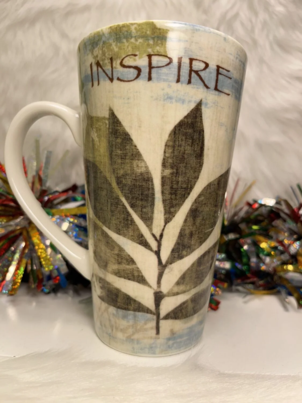 16 ounce ceramic latte mug with Inspire on both sides, CupofMood.