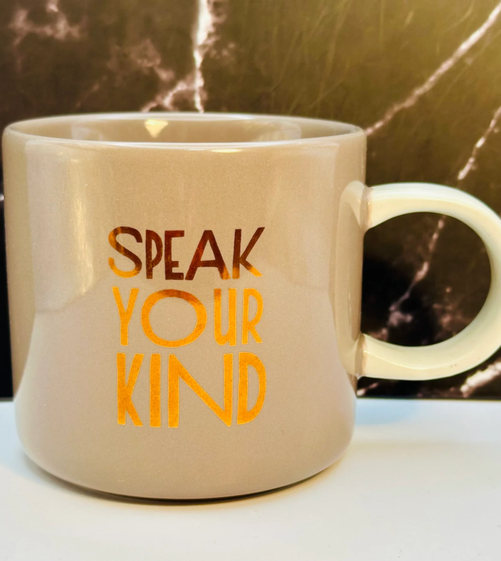 This Starbucks 2017 Speak Your Kind Mug is a 12-ounce ceramic Starbucks mug brings a graceful mix of retro design and cozy sophistication to any collection or kitchen shelf.