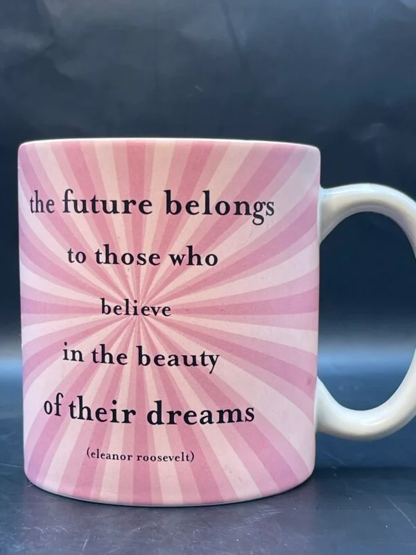 This 14 ounce pink  Future Belongs To Mug by Quotable Mugs is an awesome gift mug for the dreamer in your life. 