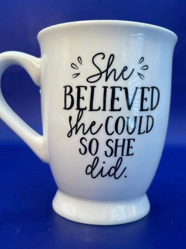 This She Believed Mug by mudpie encapsulates the spirit of belief and empowerment. Crafted from pristine white porcelain, this mug features a powerful mantra on the front in bold letters.