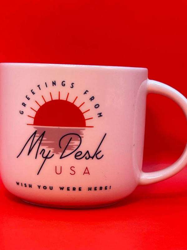 This Greetings My Desk Mug is the perfect #cupofmood for people who love cheerful coffee cup mugs like this one to start their day.