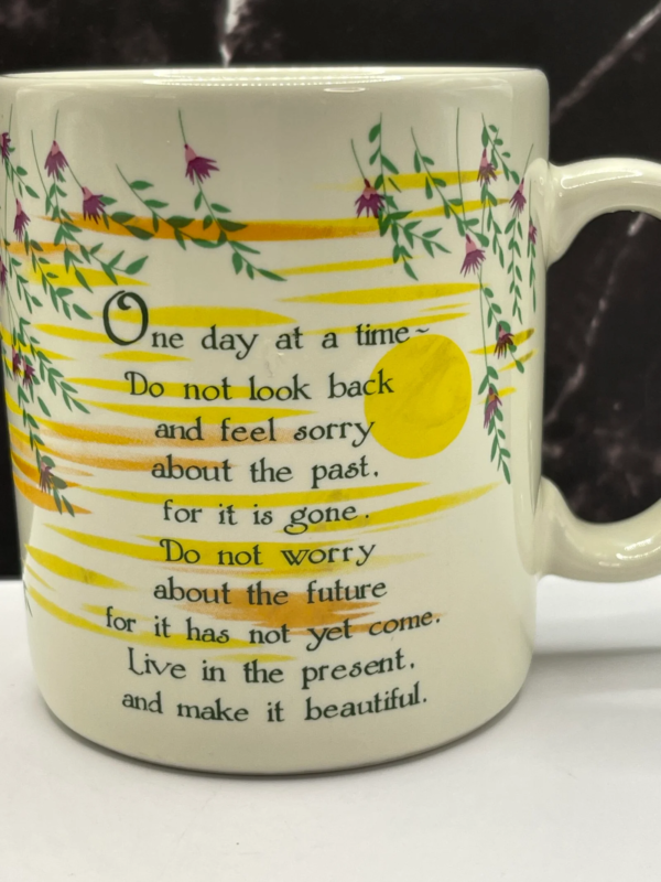 Start your mornings with a reminder of resilience and positivity with the One Day At A Time Mug. It’s the perfect #cupofmood for a daily dose of motivation.