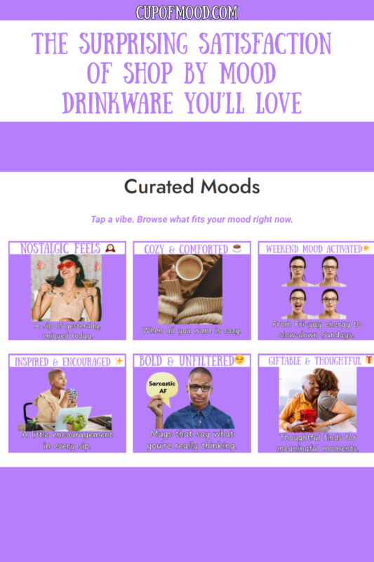 Curated moods section at CupofMood showing different mood-based drinkware collections