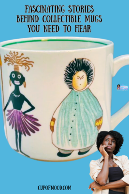 Illustrated collectible mug featuring parade-style figures and storytelling artwork