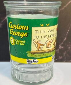 Curious George jelly jar glass This Way to the Monkeys front view