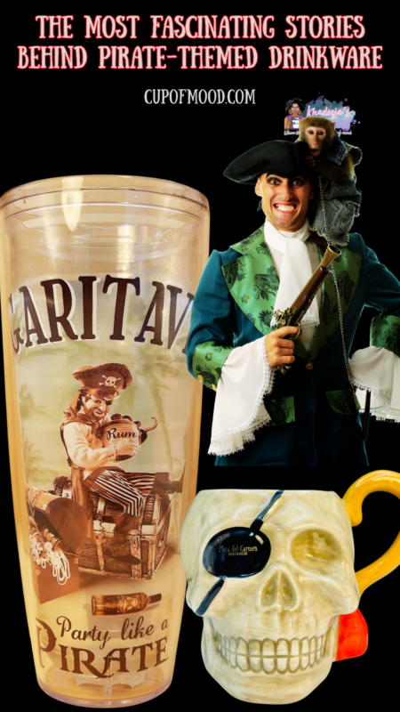 Pirate-themed drinkware mug with skull and crossbones illustration