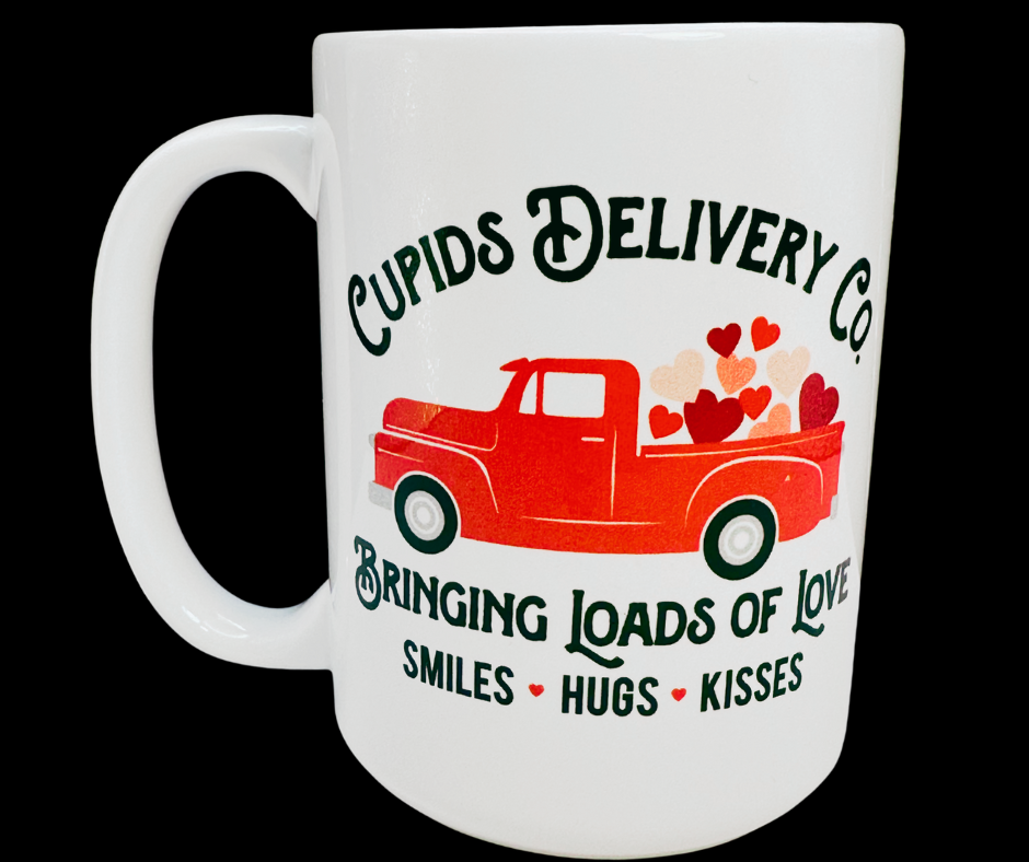 Loads Of Love Valentine Mug front view with delivery-themed design
