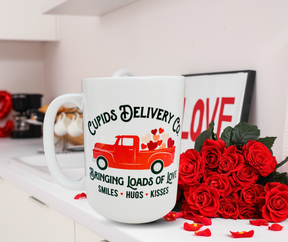 Loads Of Love Valentine Mug styled in a Valentine’s Day kitchen setting