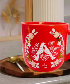 I Dove You Valentine Mug styled in a Valentine’s Day kitchen setting