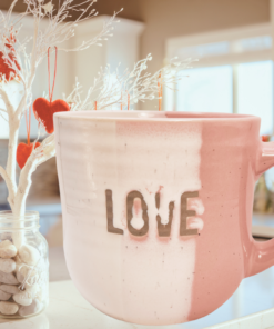Sheffield Home Love Heart Speckle Mug styled in a Valentine’s Day kitchen setting