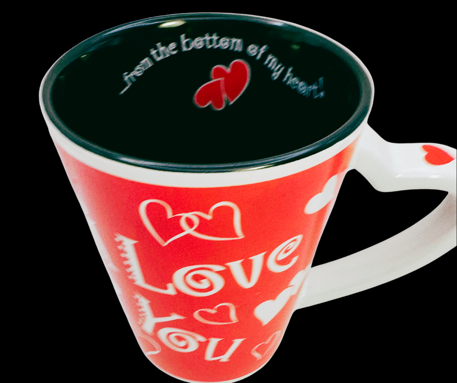 I Love You Heart Valentine Mug top view showing interior message