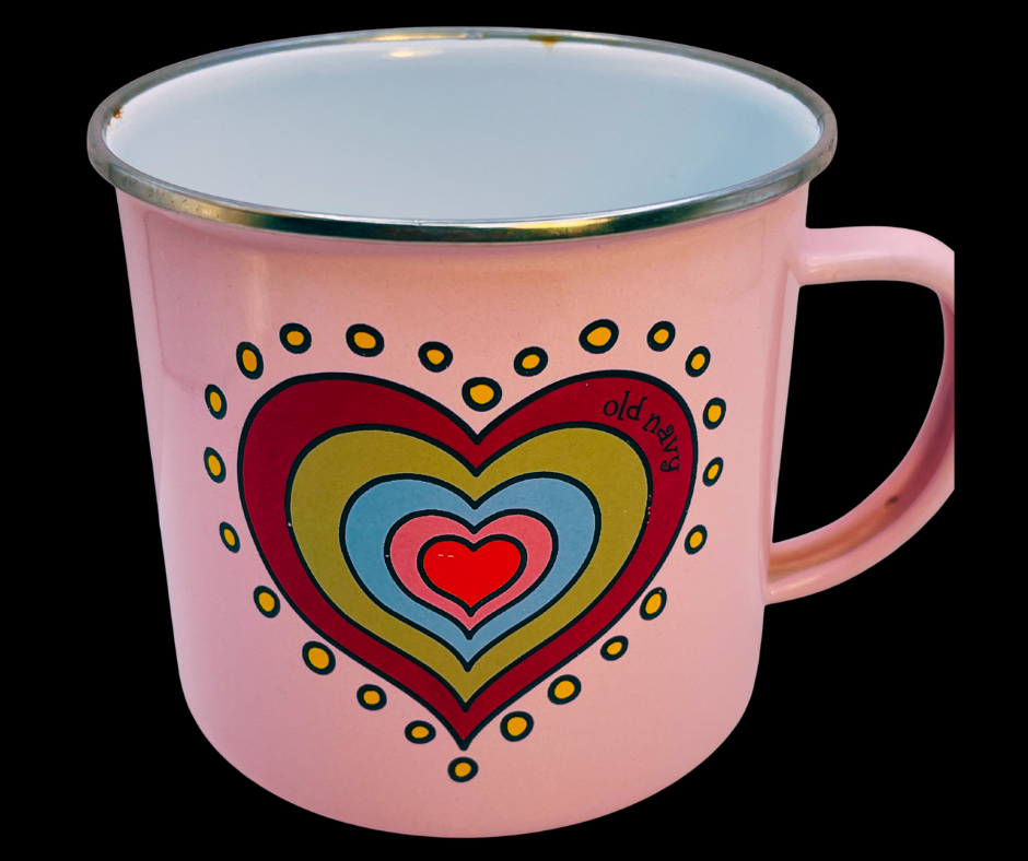 Old Navy Be Mine Valentine Camp Mug top view showing interior