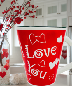 I Love You Heart Valentine Mug styled in a Valentine’s Day kitchen