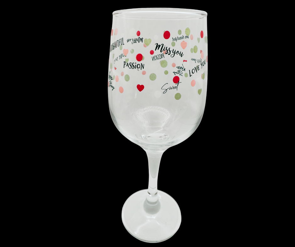 Valentine Hearts Wine Glass back view with continued design