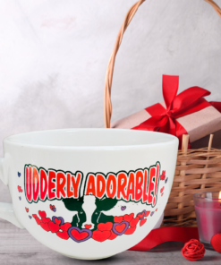 Udderly Adorable Cow Soup Mug styled in a Valentine’s Day kitchen