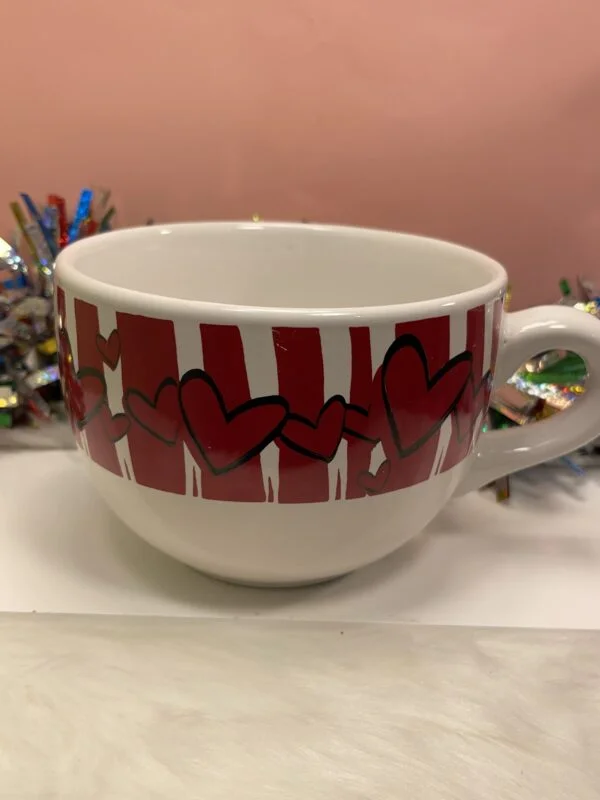 This is a Jumbo Red and White Coffee Cup Soup Mug with Hearts.