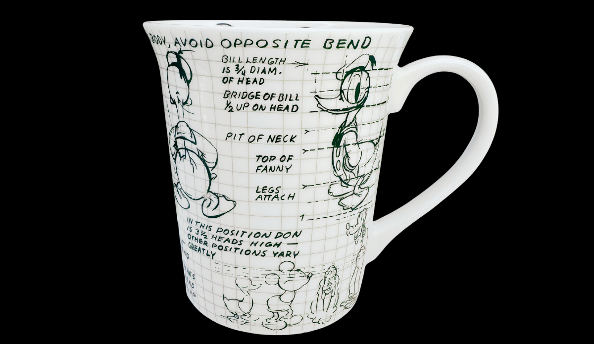 Disney Sketchbook Donald Mug front view with animator grid sketches
