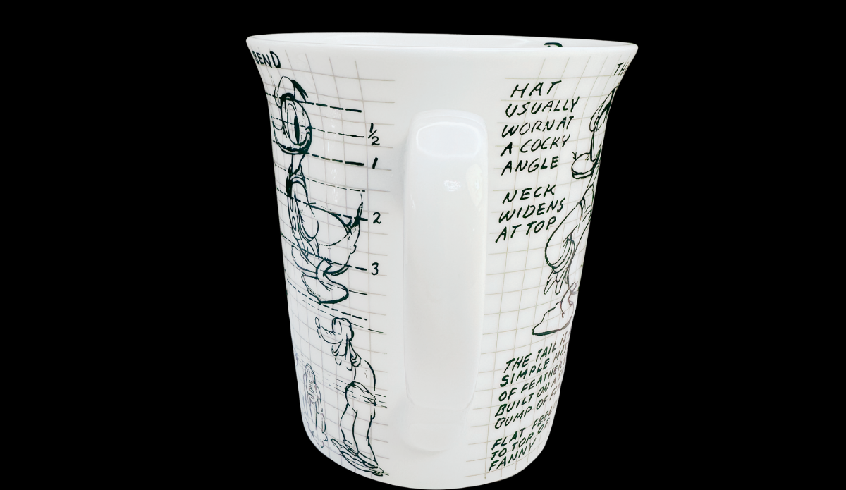 Disney Sketchbook Donald Mug handle side view with sketch details
