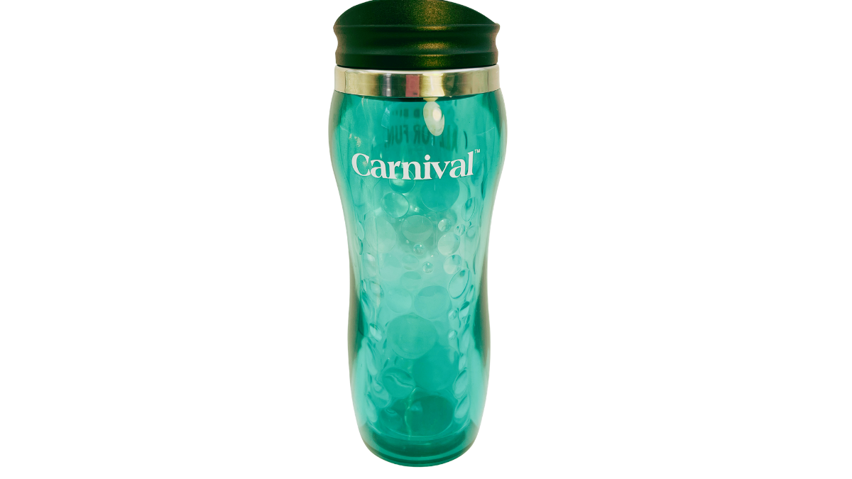 Blue Carnival Cruise Travel Tumbler front view with Carnival logo