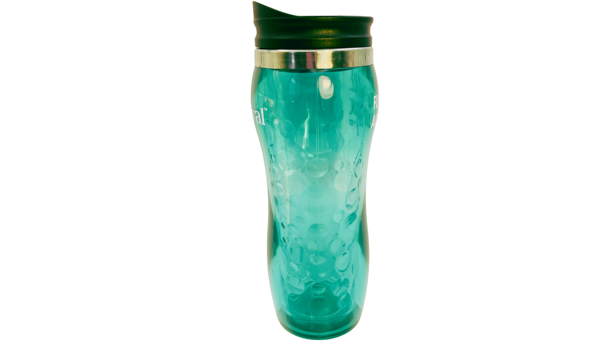 Blue Carnival Cruise Travel Tumbler angled view bubble texture detail