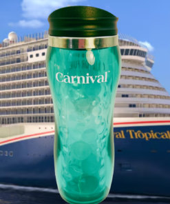 Blue Carnival Cruise Travel Tumbler styled with Carnival cruise ship background