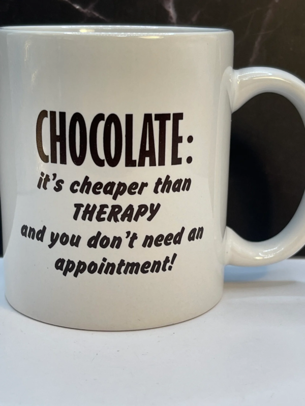 The Chocolate Cheaper Than Therapy Mug Life’s is the perfect #cupofmood to remember little indulgences make everything better.