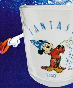 Fantasia Sorcerer Mickey 1940 glass mug with Fantasia movie background