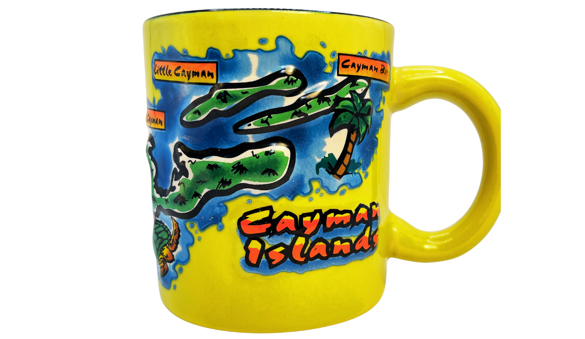 cayman islands mug, caribbean souvenir, 3d mug, travel souvenir mug, cruise mug, island map mug, tropical drinkware, yellow mug, beach souvenir, vacation mug