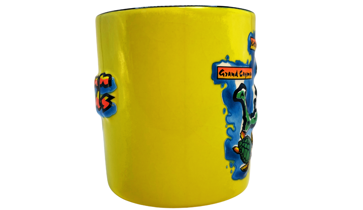 Side middle view highlighting the raised 3D island map elements extending from the main artwork, along with layered tropical colors that create depth and a visually engaging wraparound design.